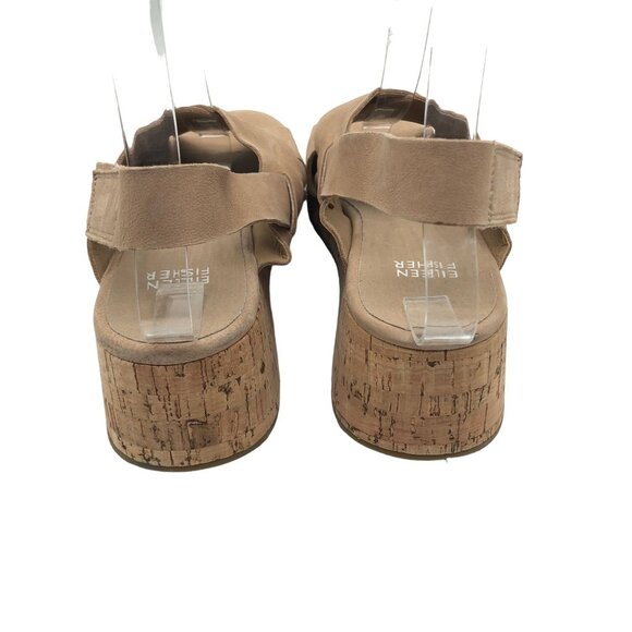 Eileen Fisher Timor Tan Nubuk Cork Wedge Sandals Open Toe Size 7.5 - Picture 5 of 7